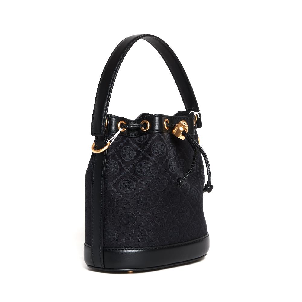 Sorelle Perego bucket bag tessuto logato e pelle nera Convenienza