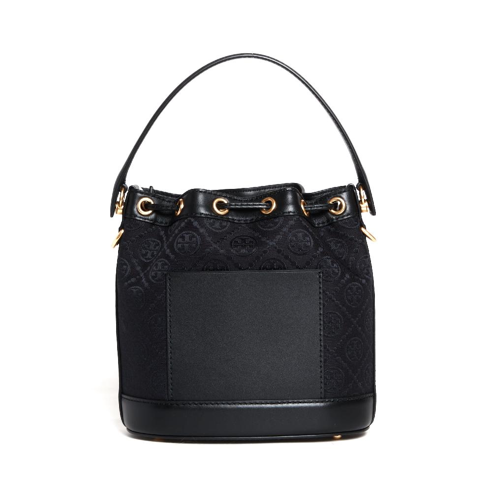 Sorelle Perego bucket bag tessuto logato e pelle nera Convenienza