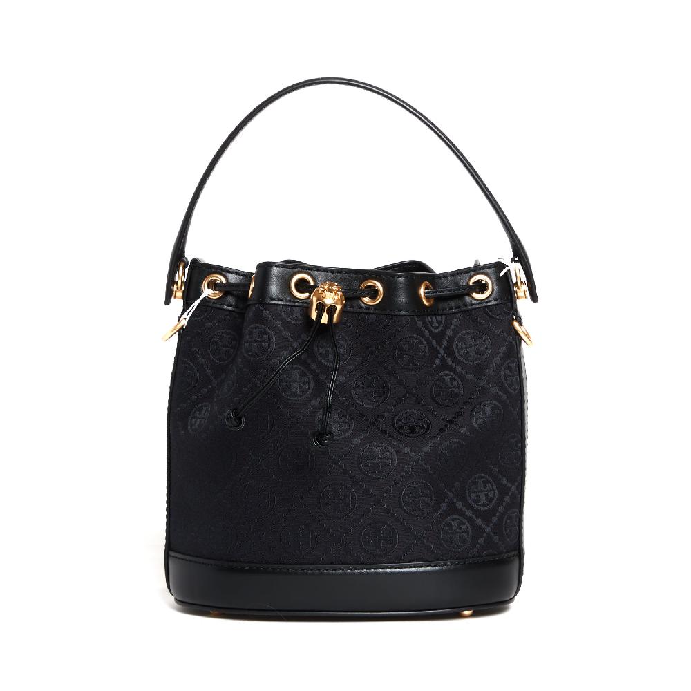 Sorelle Perego bucket bag tessuto logato e pelle nera Convenienza