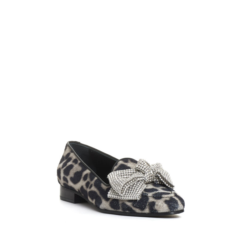 Sorelle Perego mocassino fiocco strass e stampa leopardo Hotsell