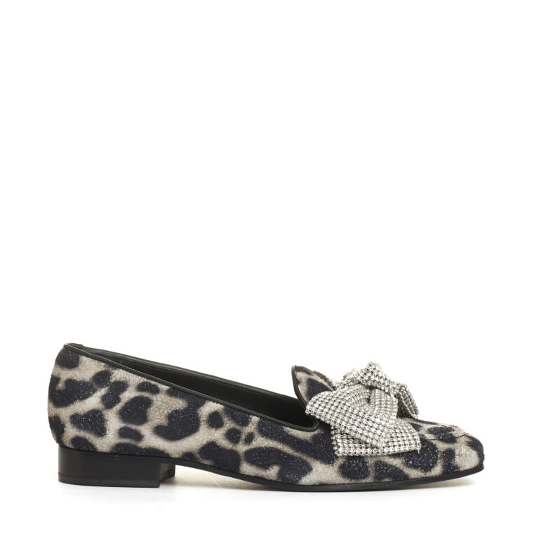 Sorelle Perego mocassino fiocco strass e stampa leopardo Hotsell