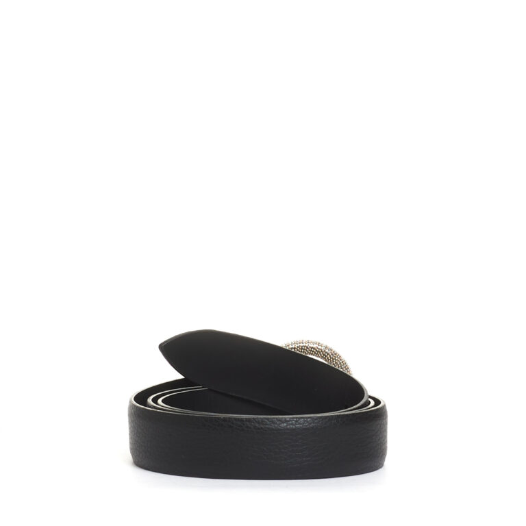 Sorelle Perego cintura nera fibbia argento rotonda In Linea