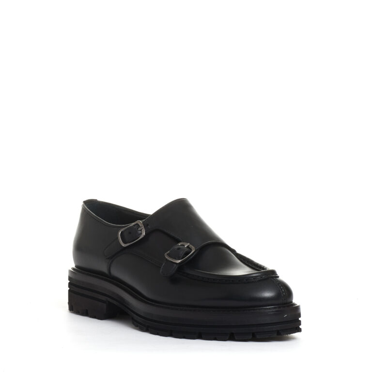 Sorelle Perego doppia fibbia pelle nera Outlet
