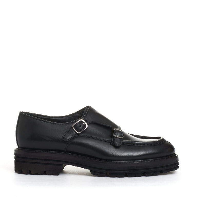 Sorelle Perego doppia fibbia pelle nera Outlet