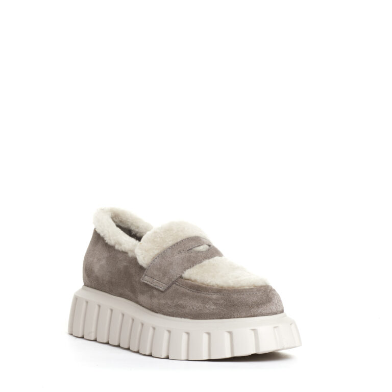 Sorelle Perego mocassino camoscio taupe e ecomontone Vendita Economica