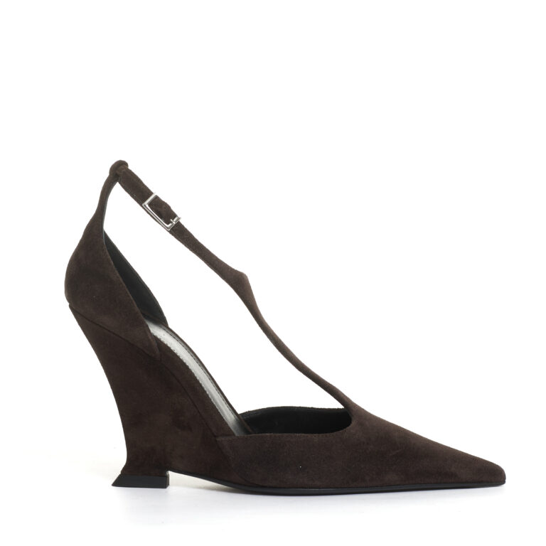 Sorelle Perego decoltè zeppa camoscio marrone tacco 100 mm Nuova