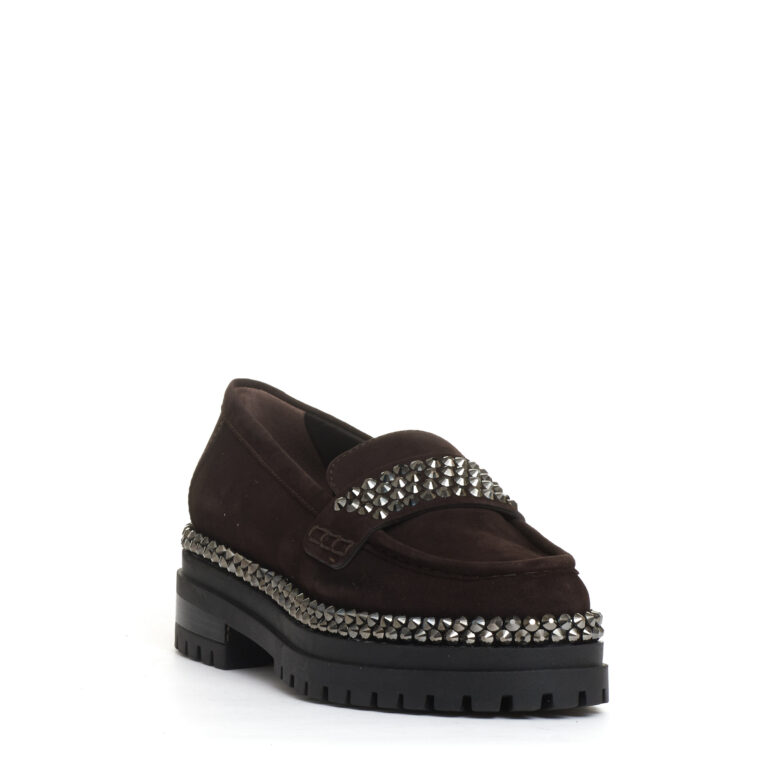 Sorelle Perego mocassino camoscio ebano con strass Vendita