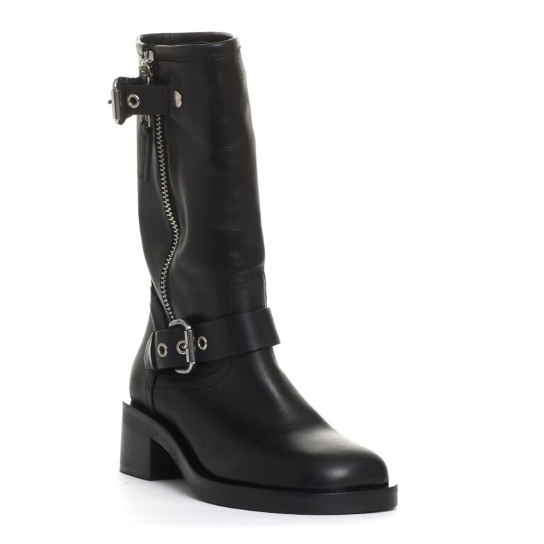 Sorelle Perego biker punta quadrata pelle nera fibbie tacco 50 mm Convenienza