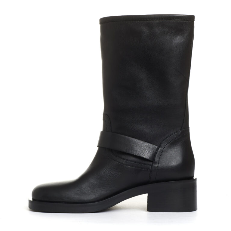 Sorelle Perego biker punta quadrata pelle nera fibbie tacco 50 mm Convenienza
