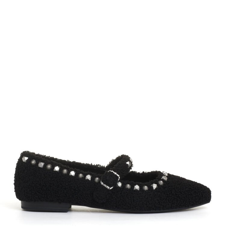 Sorelle Perego ballerina ecofur nero con cinturino e borchie I Più Venduti