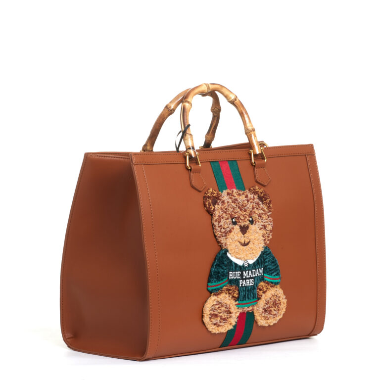 Sorelle Perego tote bag cuoio grande con Teddy e tracolla In Linea