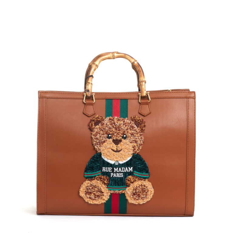 Sorelle Perego tote bag cuoio grande con Teddy e tracolla In Linea