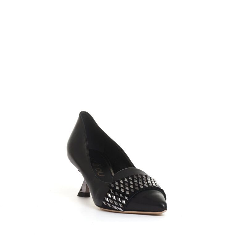 Sorelle Perego pump pelle nera con rombi tacco 55 mm Promozione Limitata