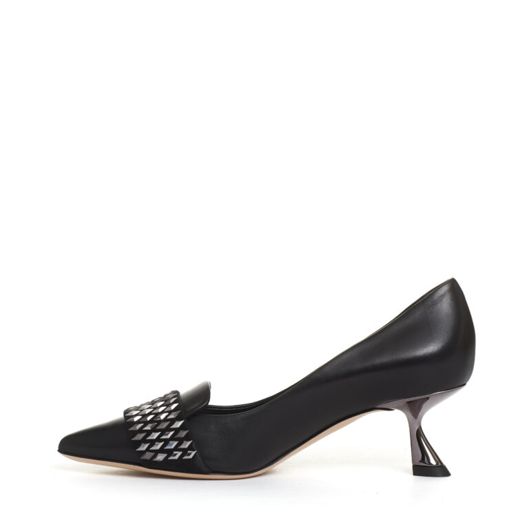Sorelle Perego pump pelle nera con rombi tacco 55 mm Promozione Limitata