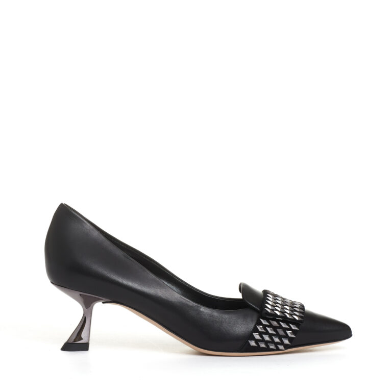 Sorelle Perego pump pelle nera con rombi tacco 55 mm Promozione Limitata