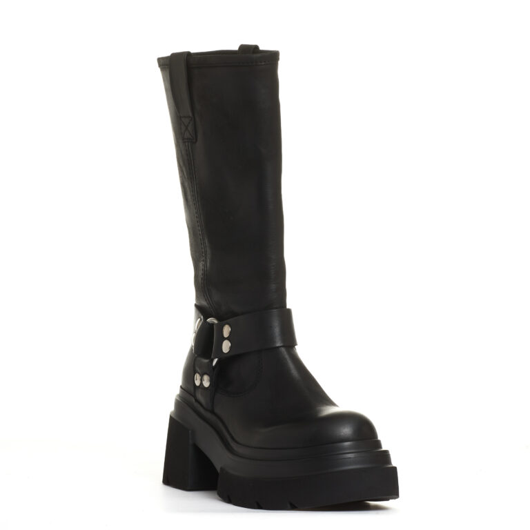 Sorelle Perego stivale biker pelle nera fondo grosso Offerta