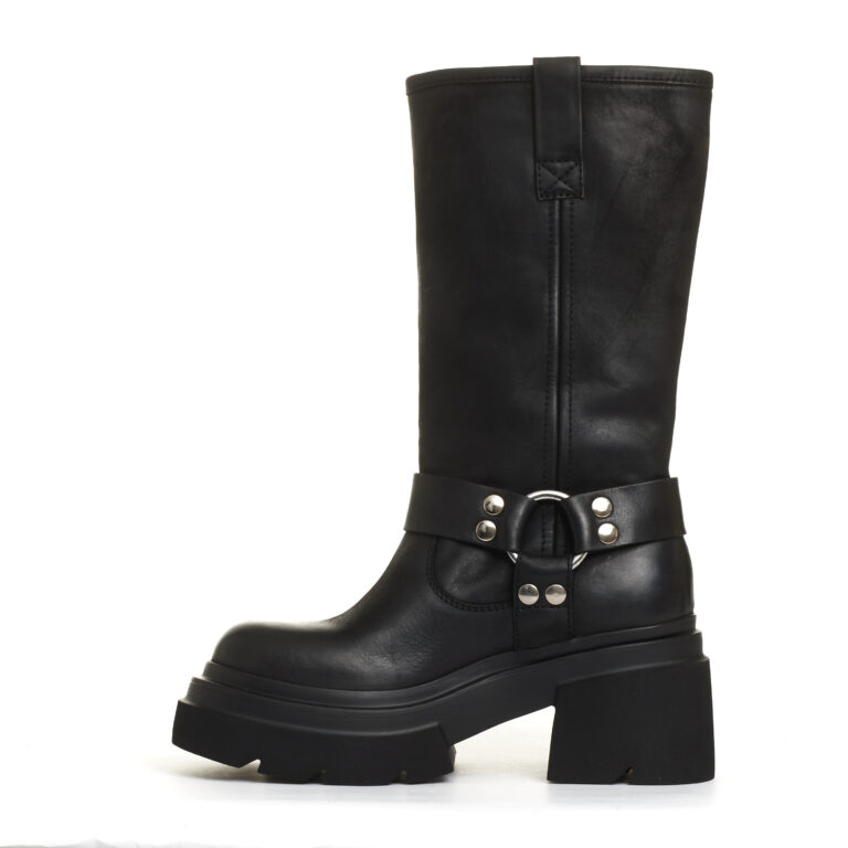 Sorelle Perego stivale biker pelle nera fondo grosso Offerta