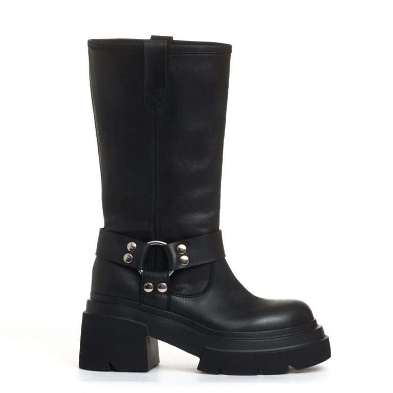 Sorelle Perego stivale biker pelle nera fondo grosso Offerta