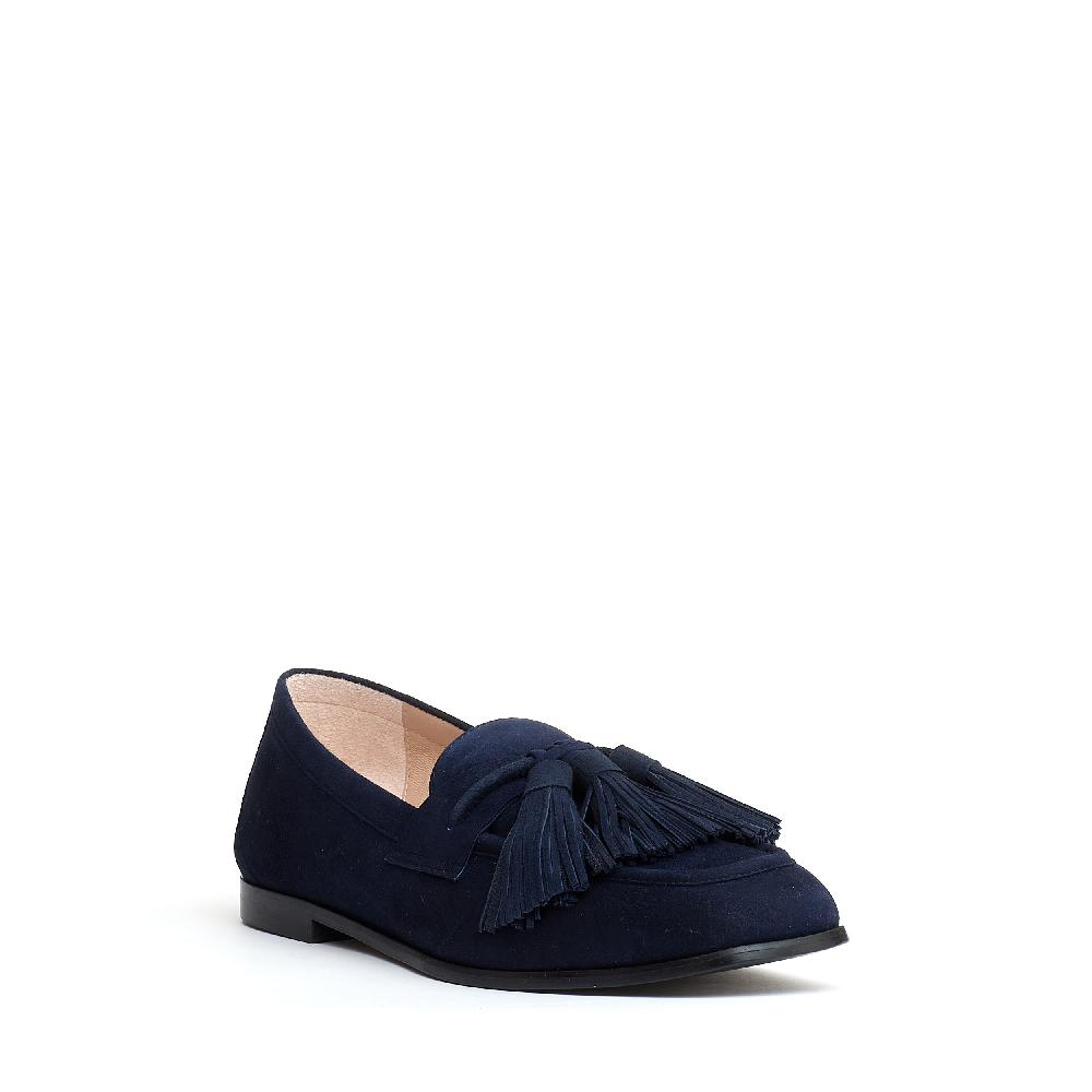 Sorelle Perego mocassino camoscio blu con fiocchetto Nuovo