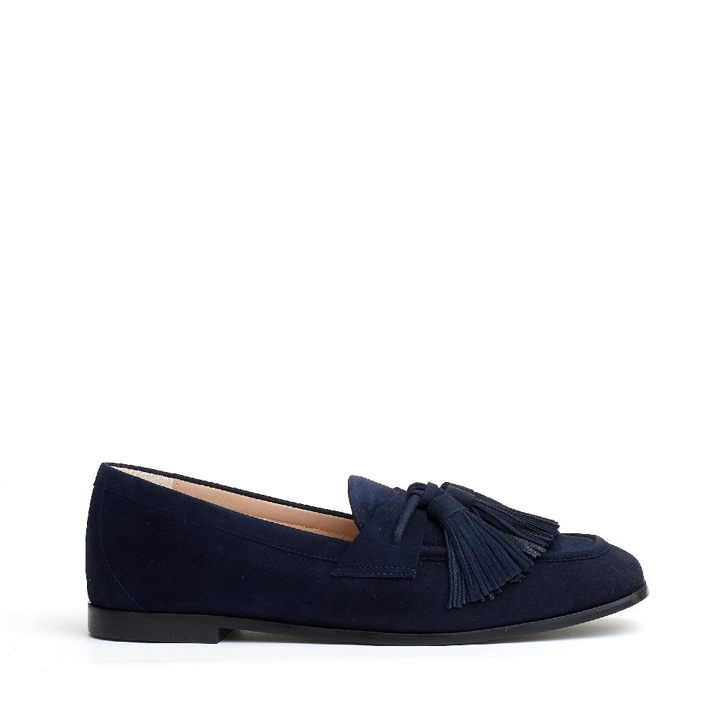 Sorelle Perego mocassino camoscio blu con fiocchetto Nuovo