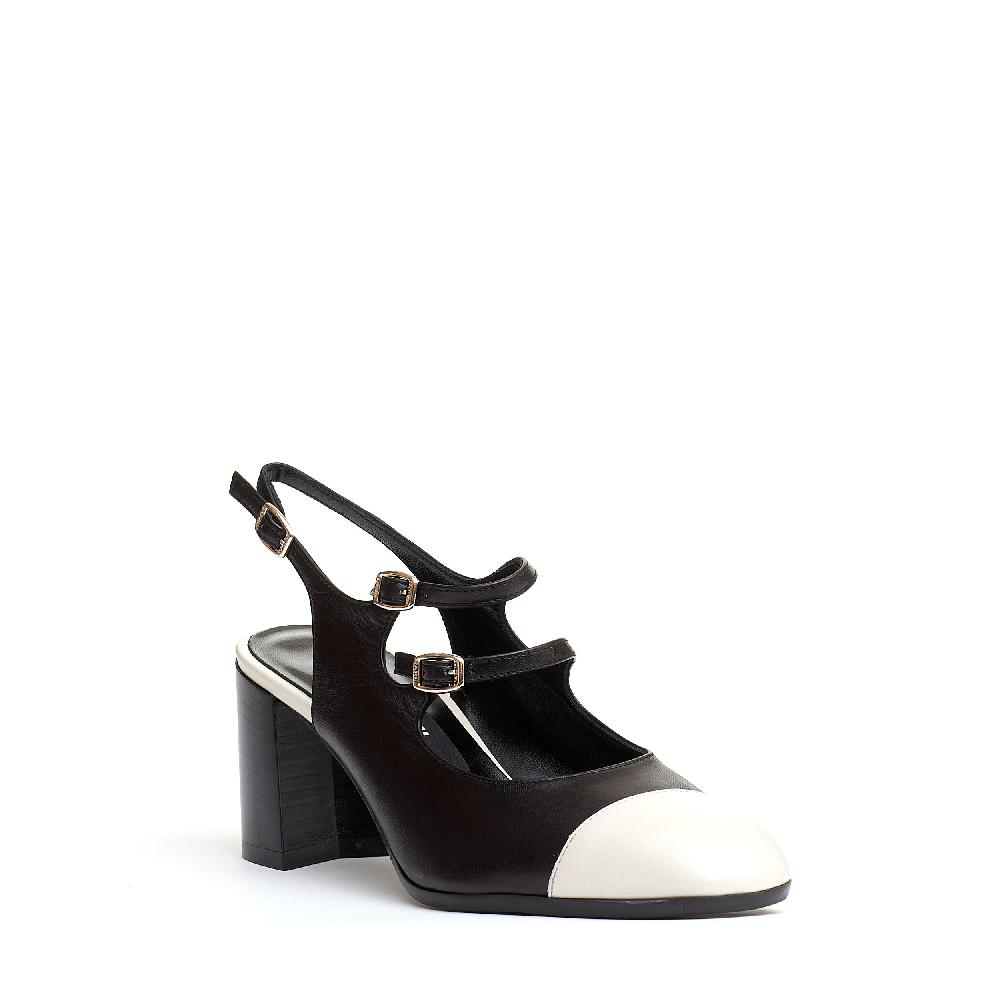 Sorelle Perego slingback cinturini nero e panna tacco 80 mm Affare Del Giorno