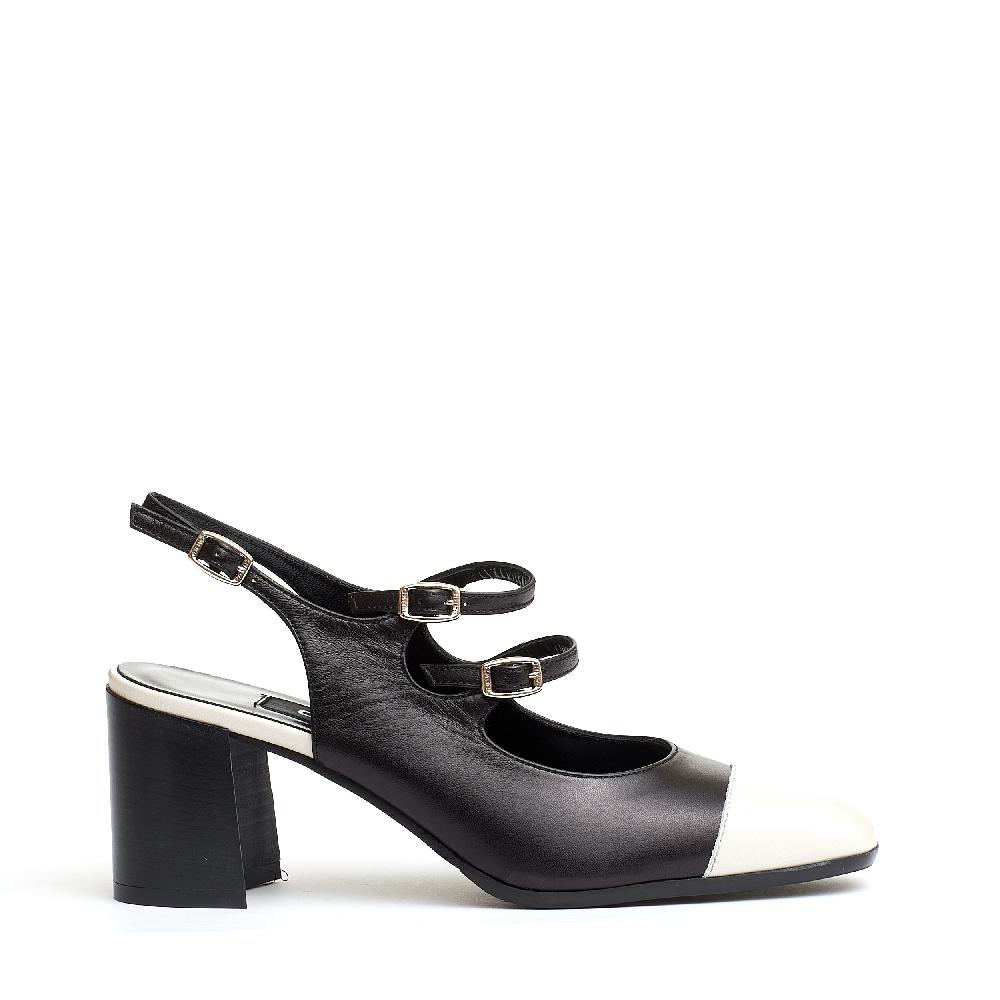 Sorelle Perego slingback cinturini nero e panna tacco 80 mm Affare Del Giorno