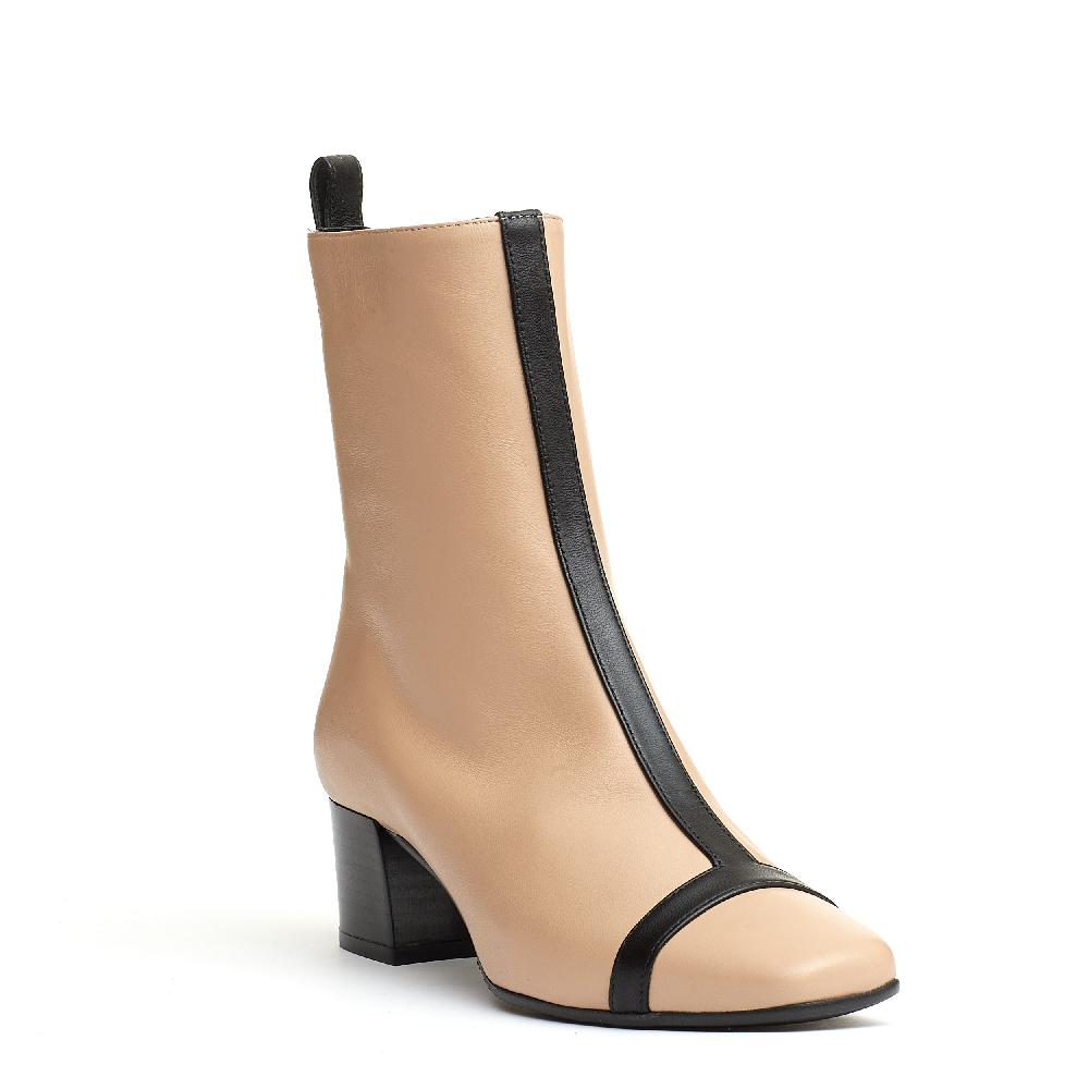 Sorelle Perego stivaletto pelle beige e nero tacco 40 mm Fino Al -60%