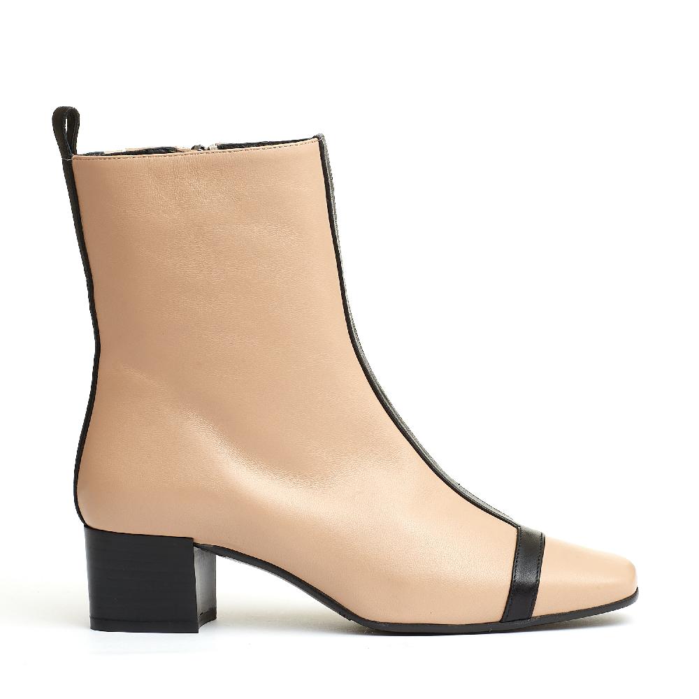 Sorelle Perego stivaletto pelle beige e nero tacco 40 mm Fino Al -60%
