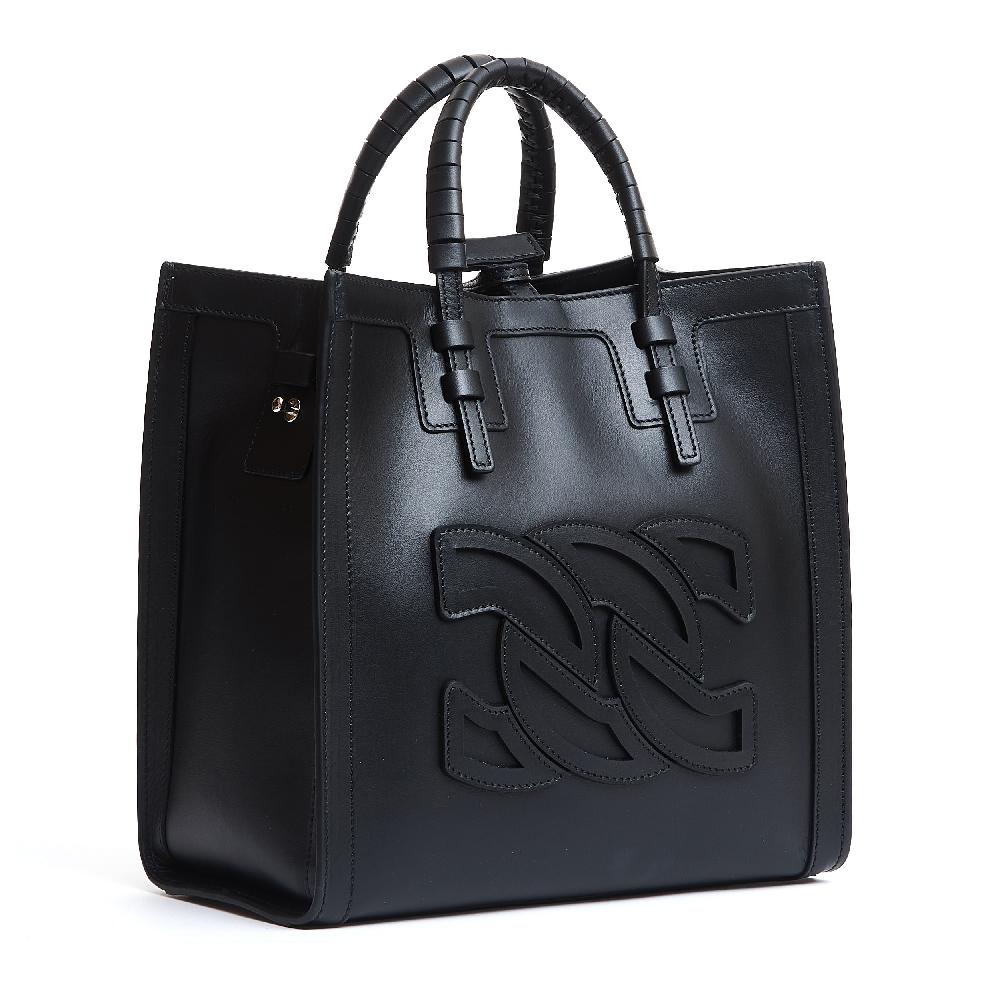 Sorelle Perego shopping piccola logo in pelle nera Affare Del Giorno