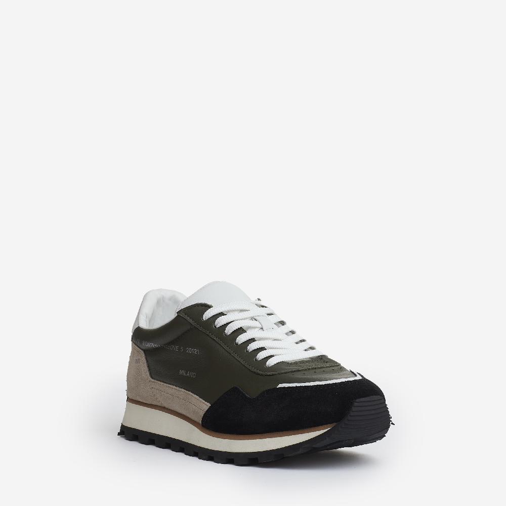 Sorelle Perego running 86er pelle verde camoscio beige e nero Economico