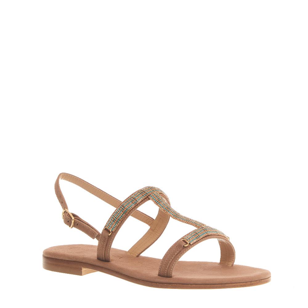 Sorelle Perego sandalo in camoscio beige con cristalli blu e rame Offerta