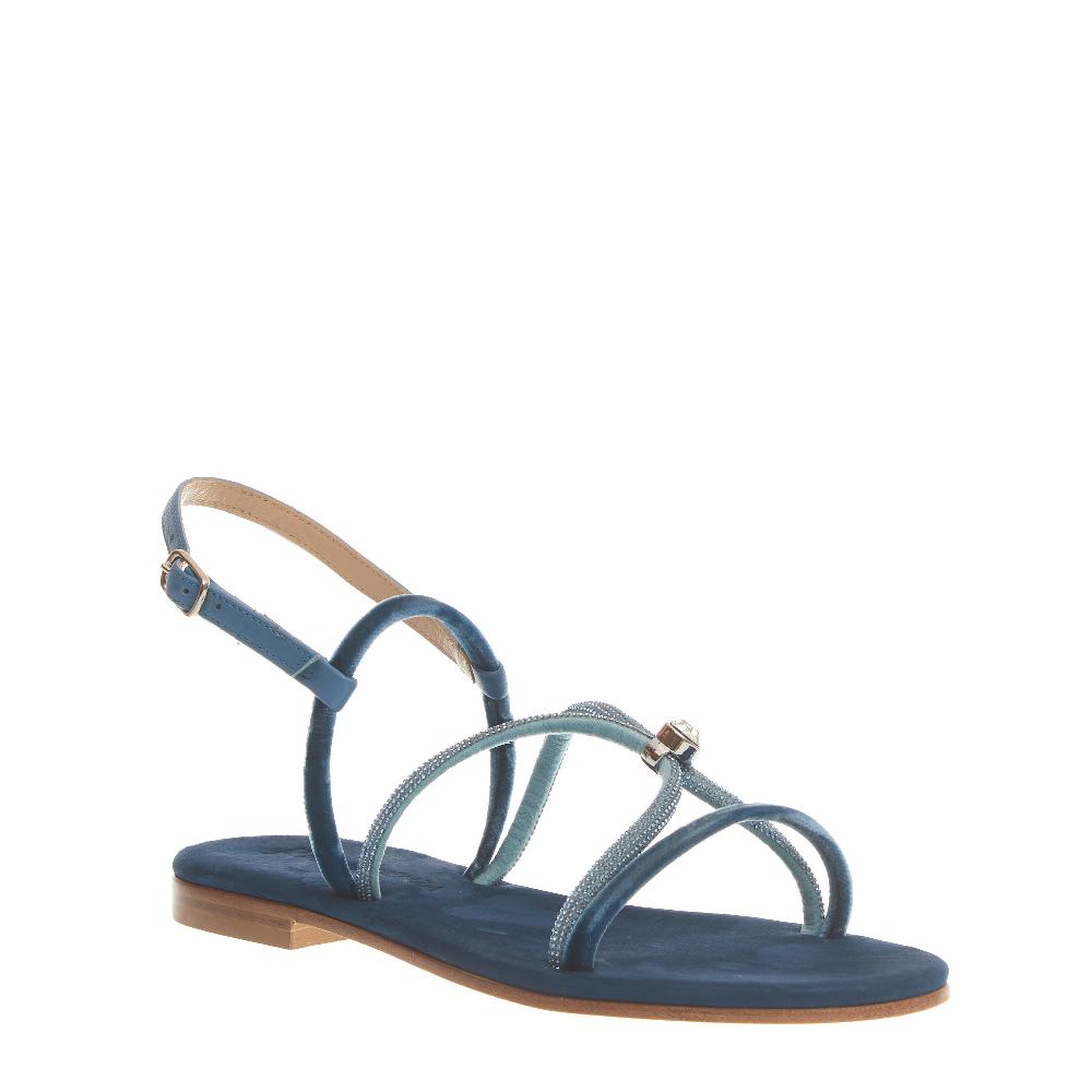 Sorelle Perego sandalo in velluto blu con microcristalli In Vendita
