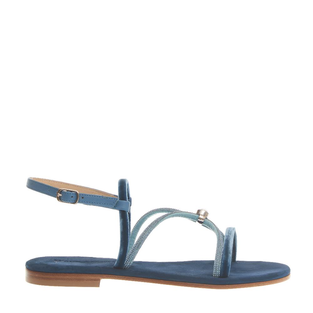 Sorelle Perego sandalo in velluto blu con microcristalli In Vendita
