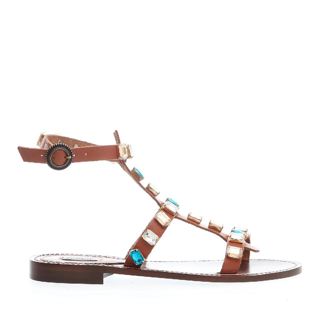 Sorelle Perego sandalo basso cuoio con pietre Italia