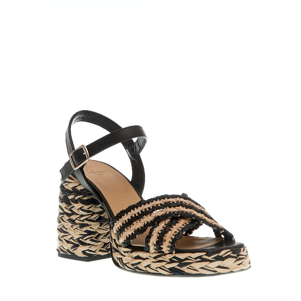 Sorelle Perego sandalo raffia beige e nero tacco 80 mm Qualità