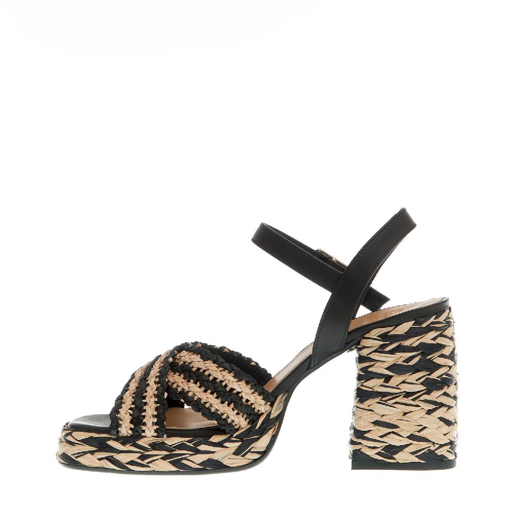 Sorelle Perego sandalo raffia beige e nero tacco 80 mm Qualità