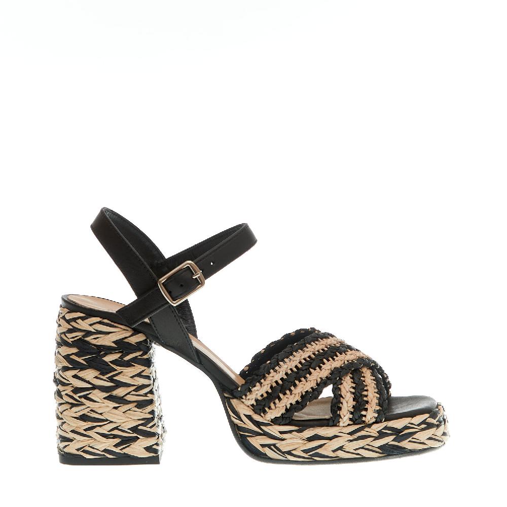 Sorelle Perego sandalo raffia beige e nero tacco 80 mm Qualità