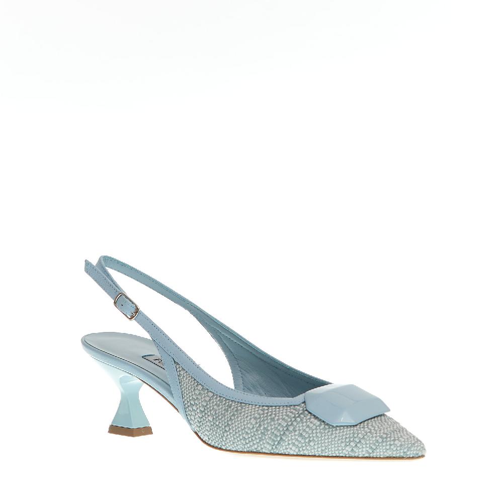 Sorelle Perego slingback tessuto azzurro tacco 55 mm Sottocosto