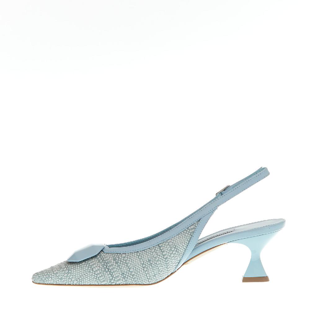 Sorelle Perego slingback tessuto azzurro tacco 55 mm Sottocosto
