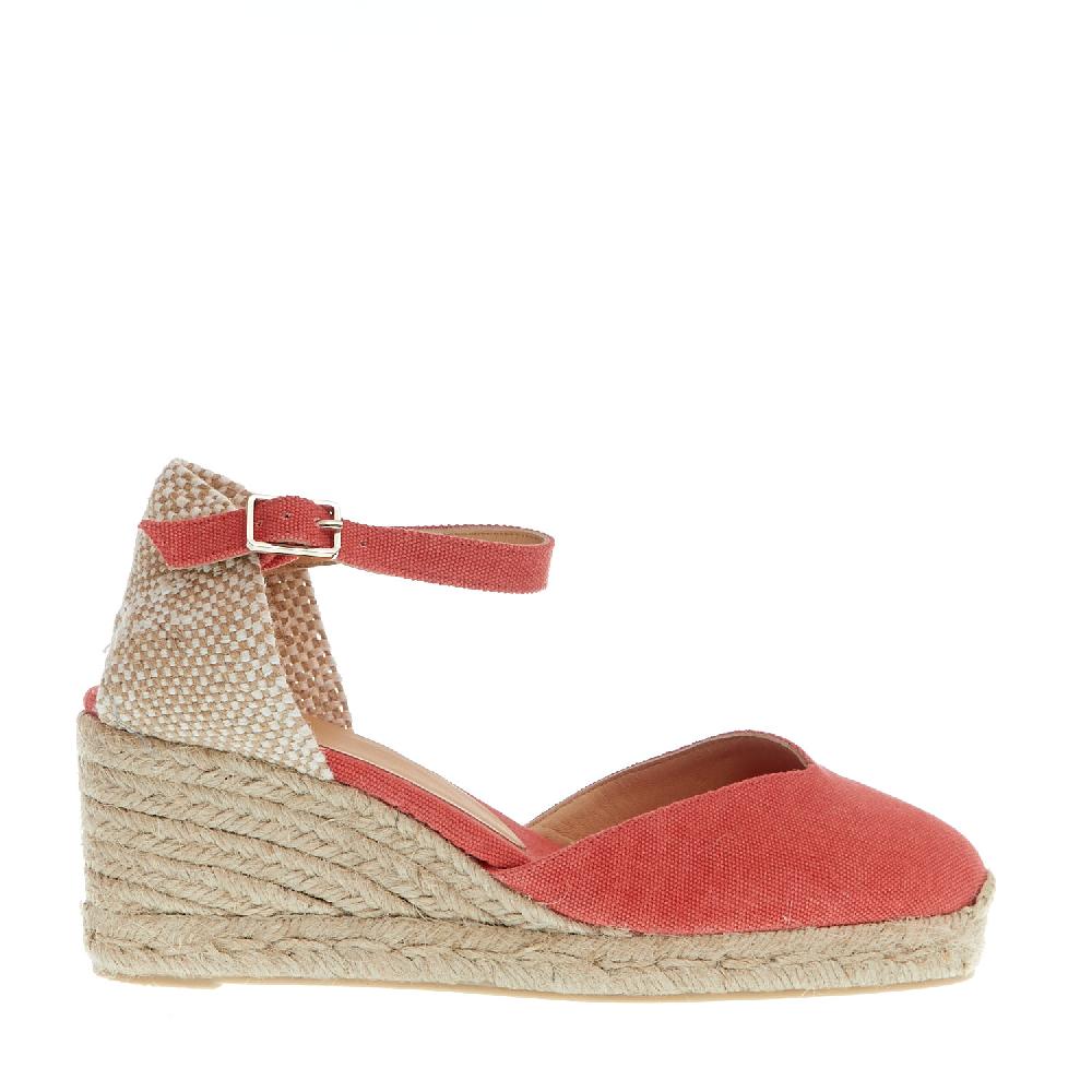 Sorelle Perego Espadrillas zeppa 70 mm tessuto fragola Sconto