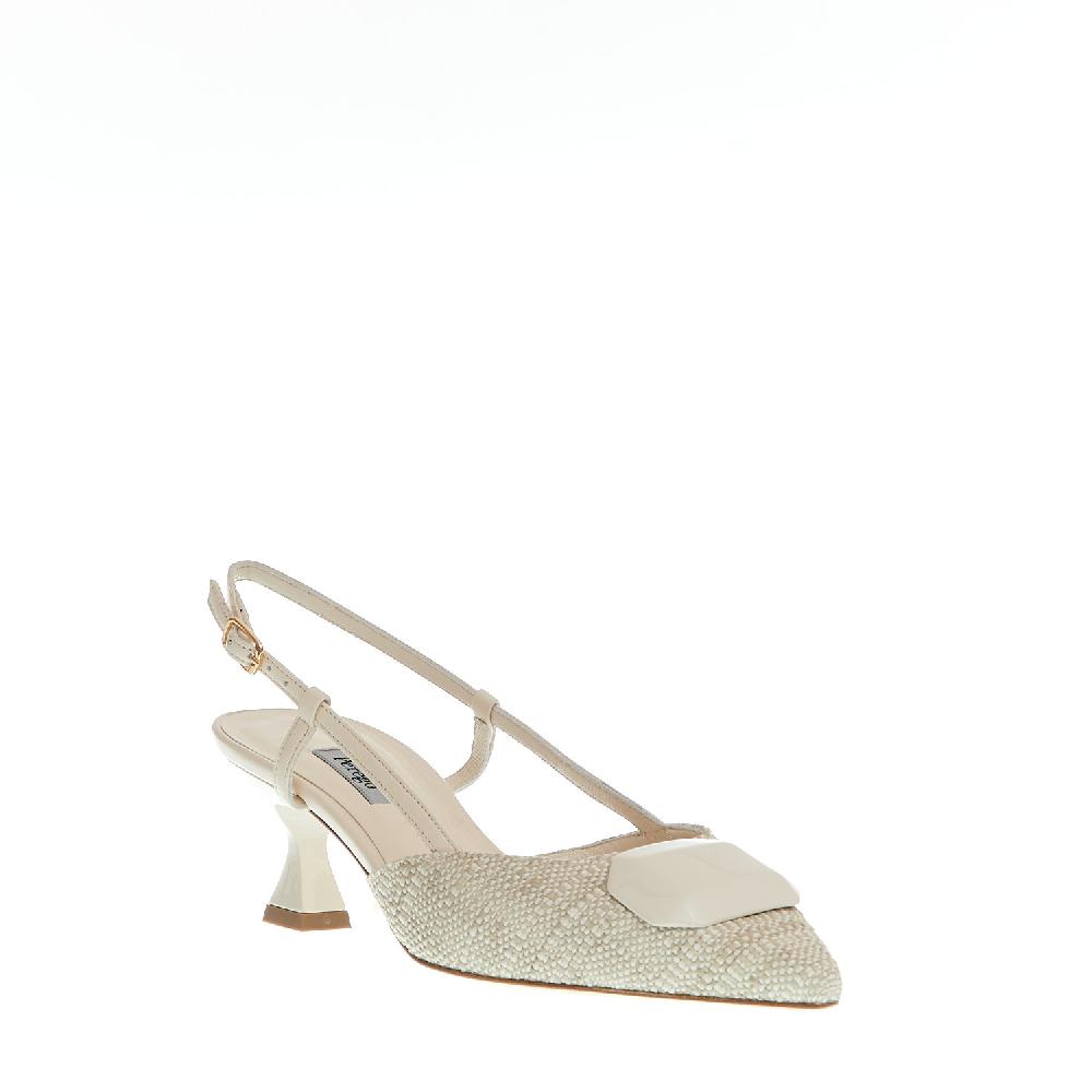 Sorelle Perego slingback tessuto beige tacco 55 mm In Vendita