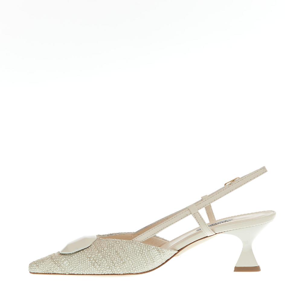 Sorelle Perego slingback tessuto beige tacco 55 mm In Vendita