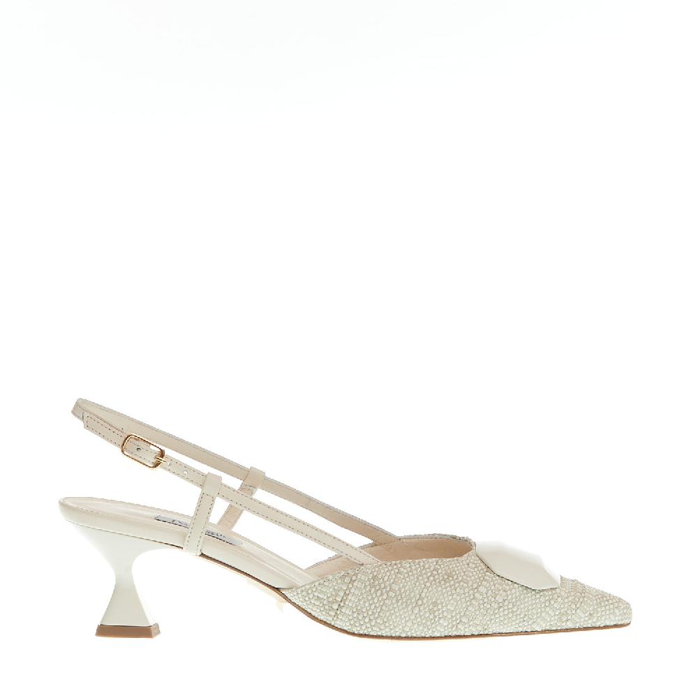 Sorelle Perego slingback tessuto beige tacco 55 mm In Vendita