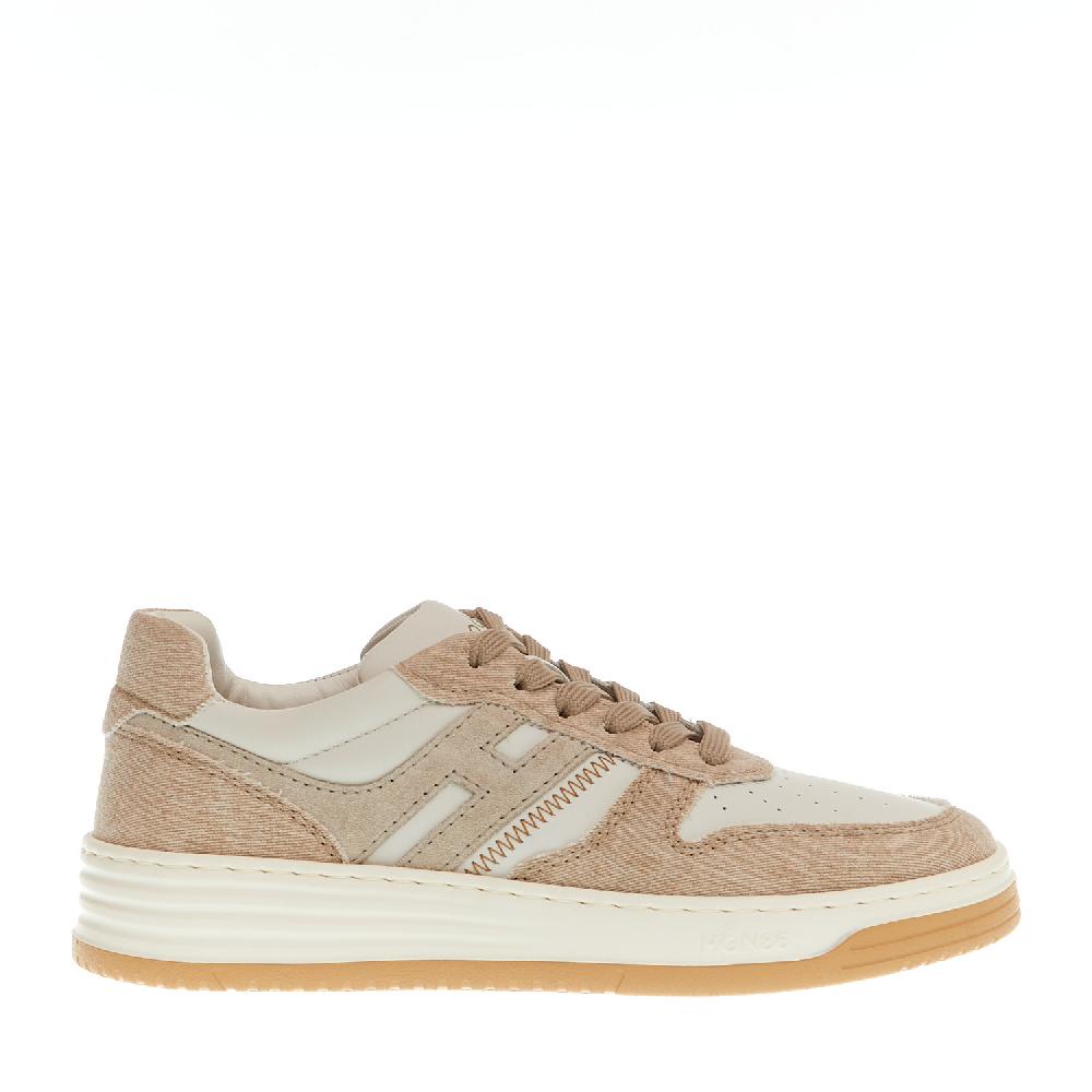 Sorelle Perego basket in pelle bianca e tessuto beige