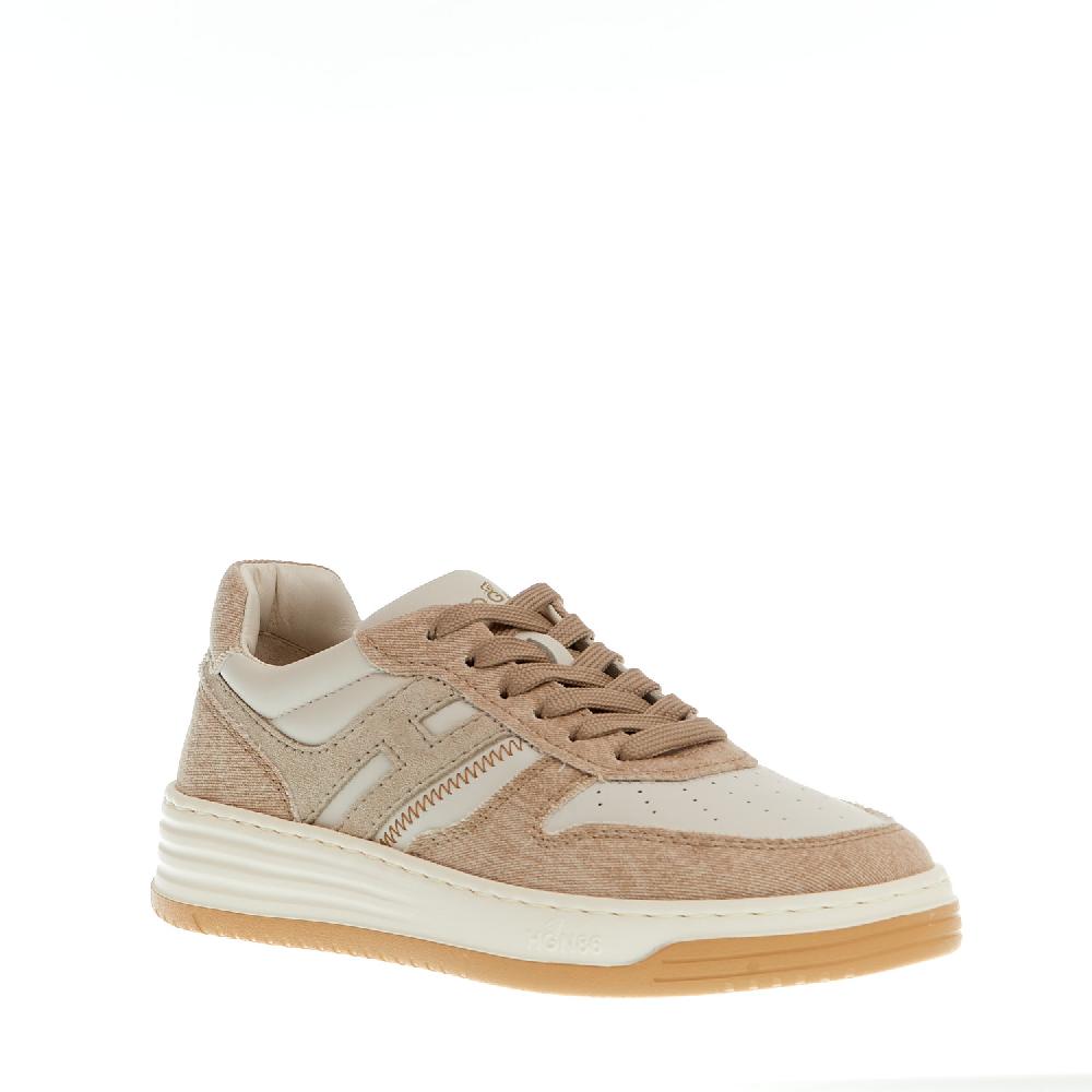 Sorelle Perego basket in pelle bianca e tessuto beige Vendita Calda