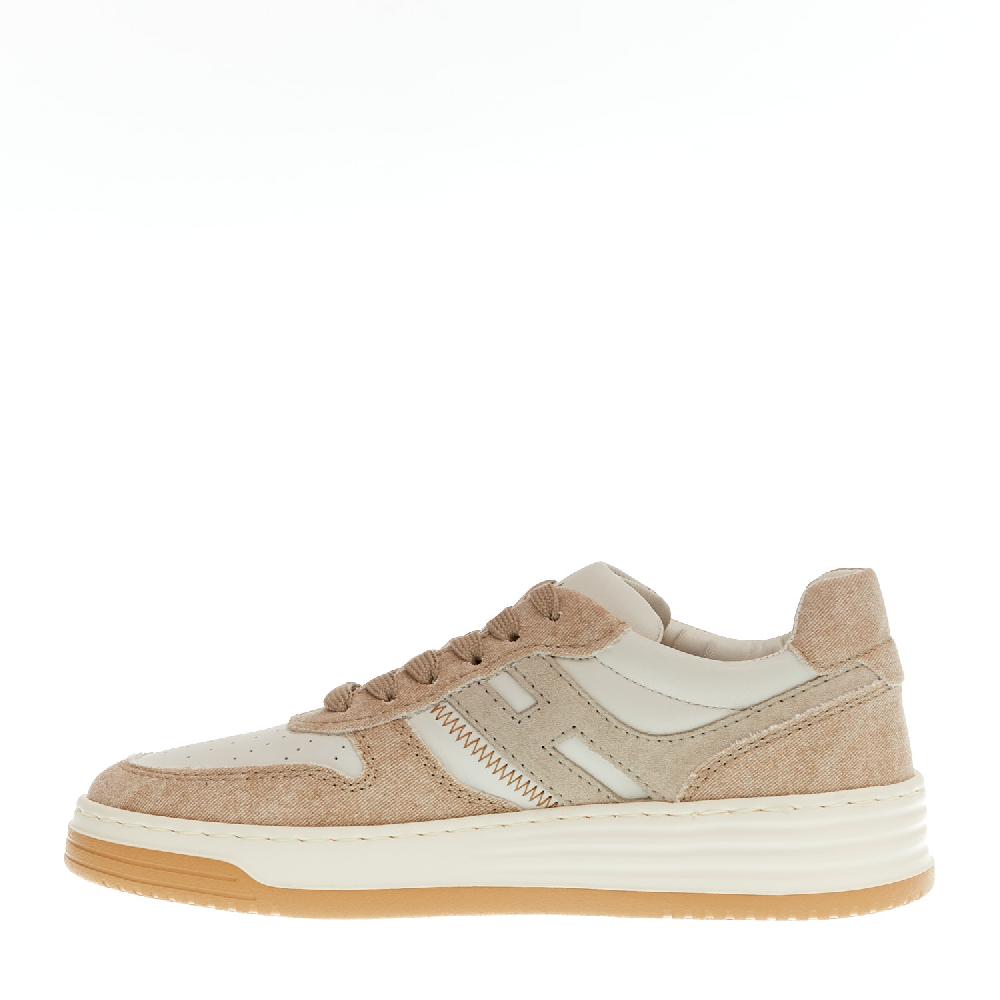 Sorelle Perego basket in pelle bianca e tessuto beige Vendita Calda