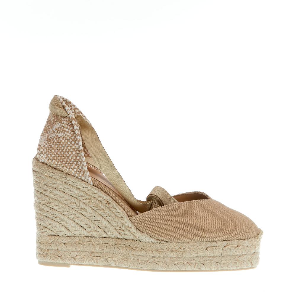 Sorelle Perego Espadrilla zeppa 110 mm tessuto beige