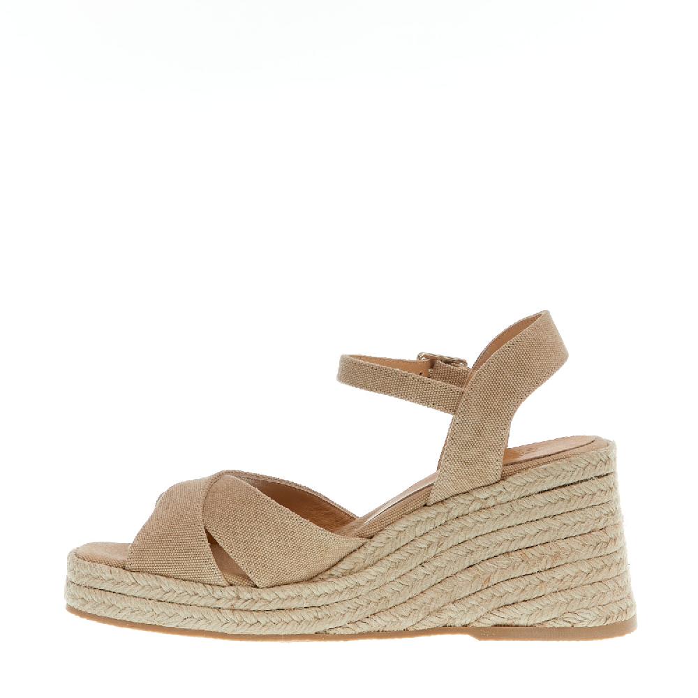 Sorelle Perego Espadrilla zeppa 80 mm incrocio tessuto beige Negozi Online