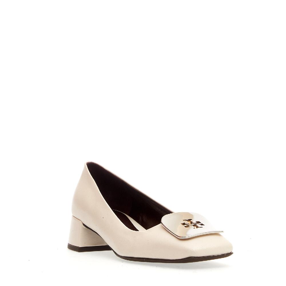 Sorelle Perego Pump pelle panna fibbia logo argento tacco 40 Saldi