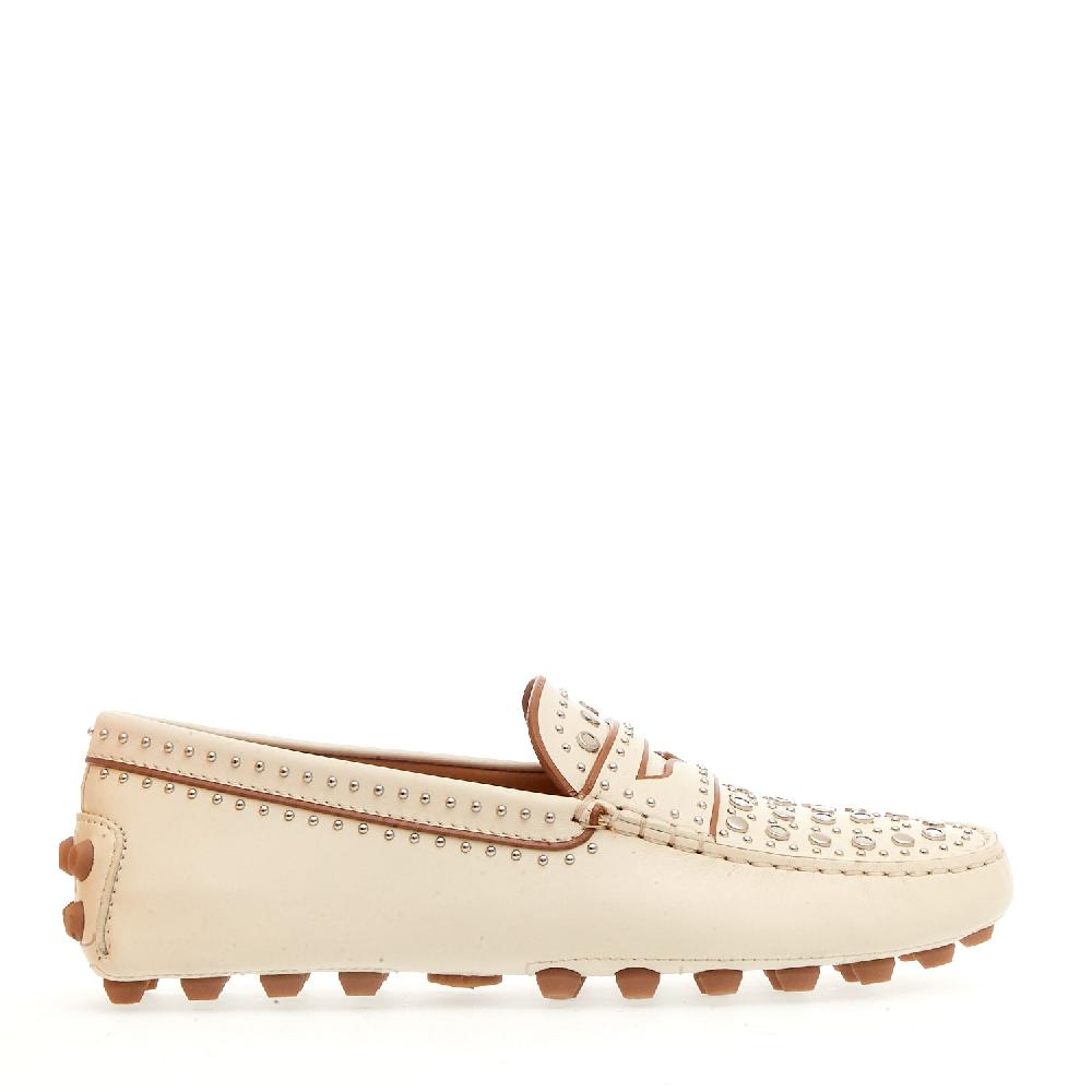 Sorelle Perego mocassino in pelle bianco con borchie